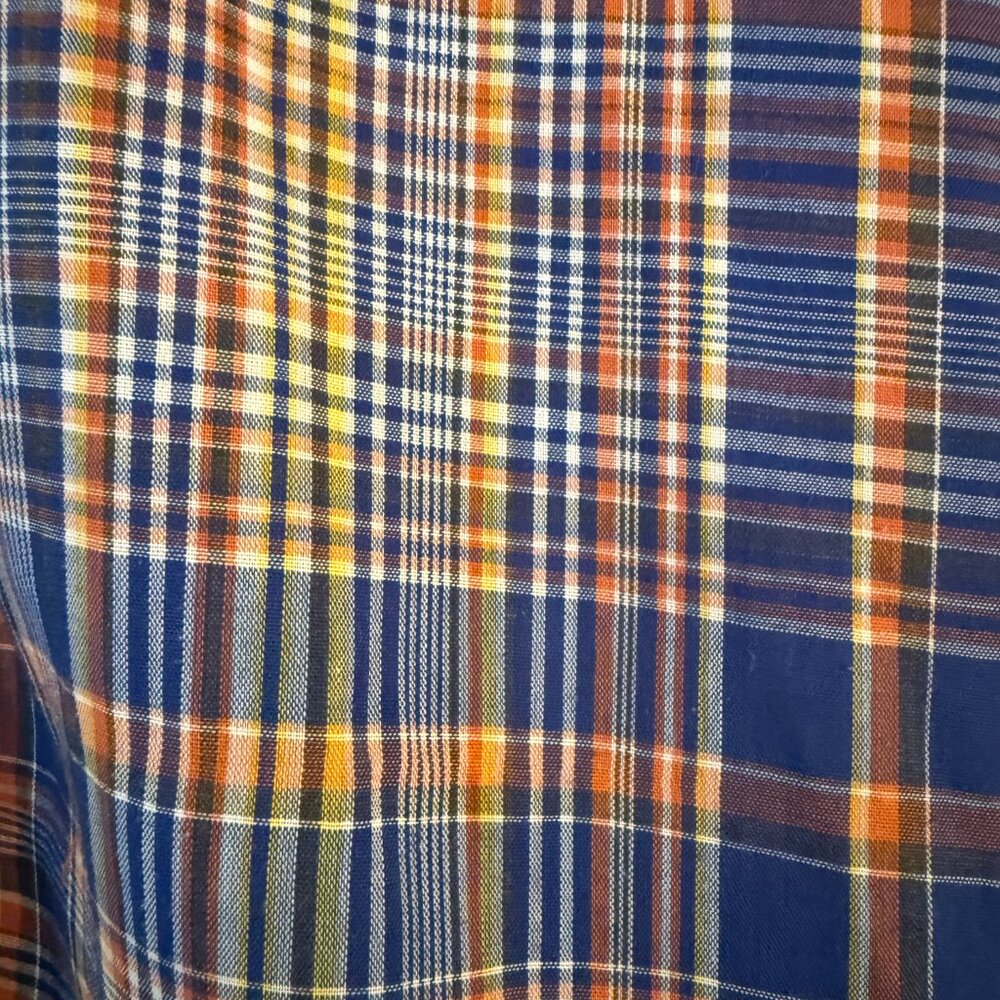 Vintage 70s Felive Blue Short Sleeve Check Plaid Button Down Shirt Large - Picture 6 of 10